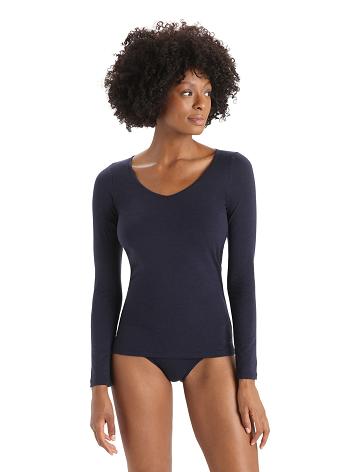 Women's Icebreaker Merino Siren Long Sleeve Sweetheart Top Underwear Midnight Navy | CA 1260RVDW